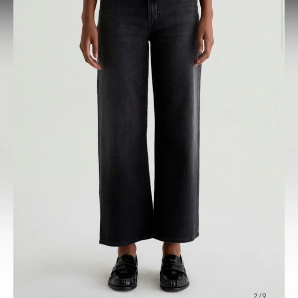 AG Saige Wide Leg Crop High-Rise Fit Size 30 Color Black - Picture 1 of 16